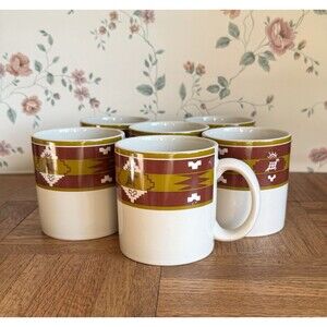 Set Of Pendleton Good for Life Aztec-Gold Maroon Print Stoneware Coffee Mug Cup